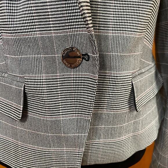 Calvin Klein | Women’s Gray Plaid Lined One Button Blazer Jacket Office Business - Picture 2 of 14